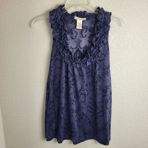 Testament Ruffled Collar Sleeveless Blue Top Women's Size Medium